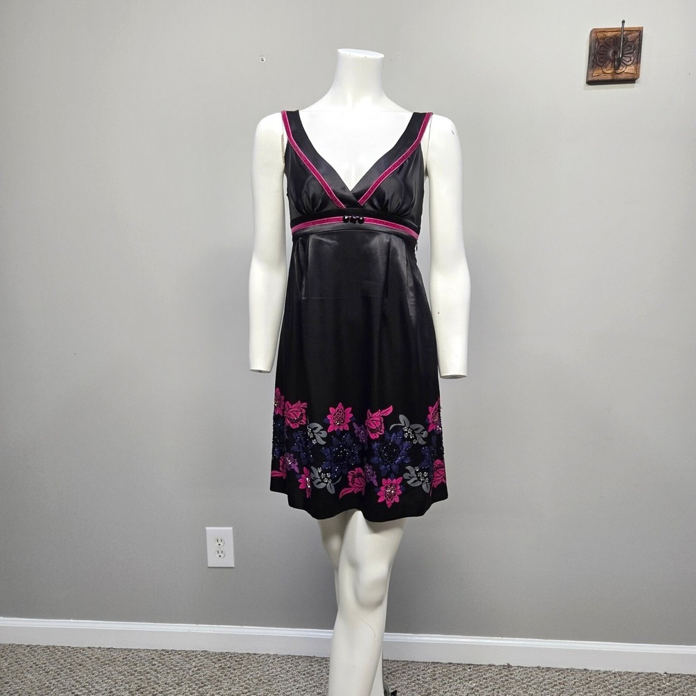 Vintage Y2K Guess Jeans Slip Dress SZ 1 Empire Waist Satin Velvet Floral Beaded